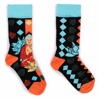 boeddha met lotus hop haas bamboe sokken blauw