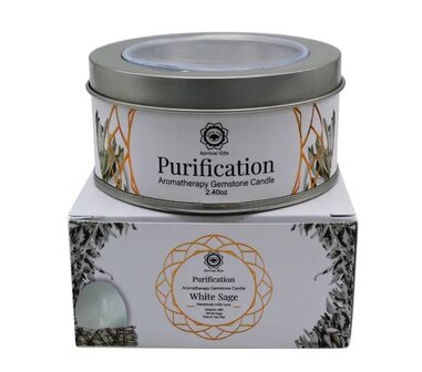 Edelsteen geurkaars purification white sage seleniet