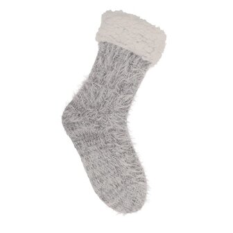 Fluffy huissokken antislip pluizig grijs