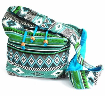 India schoudertas vrolijk blauw groen groot