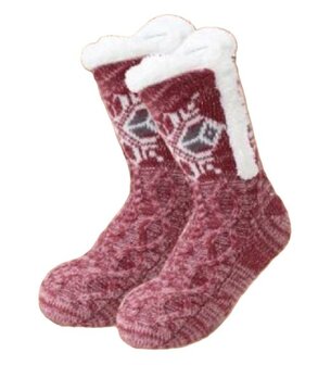 Fluffy huissokken antislip effen rood