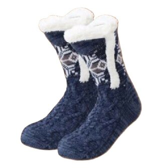 Fluffy huissokken antislip effen blauw