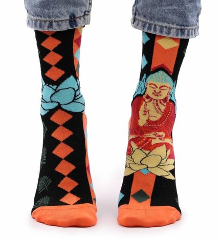 Boeddha met lotus sokken hop haas bamboe blauw