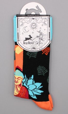 Boeddha met lotus sokken hop haas bamboe blauw