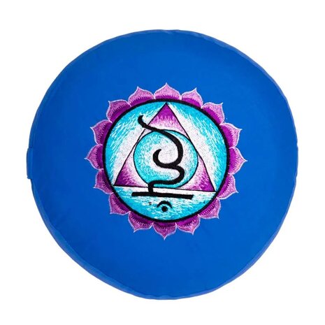 Meditatiekussen 5e chakra geborduurd blauw