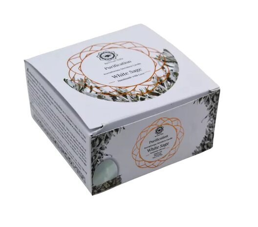 Edelsteen geurkaars purification white sage seleniet