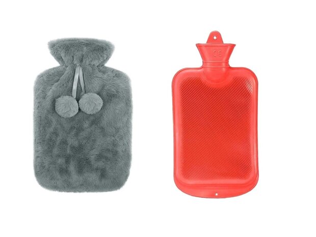 warmwaterkruik pluche grijs - 1.7 liter