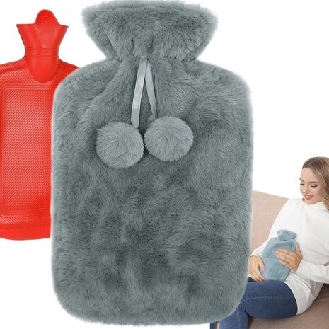 warmwaterkruik pluche grijs - 1.7 liter