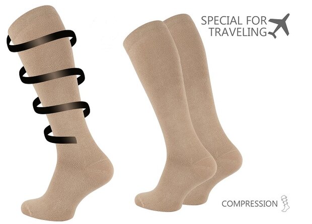 Compressie kniekousen - Steunkousen - Reiskousen - Beige