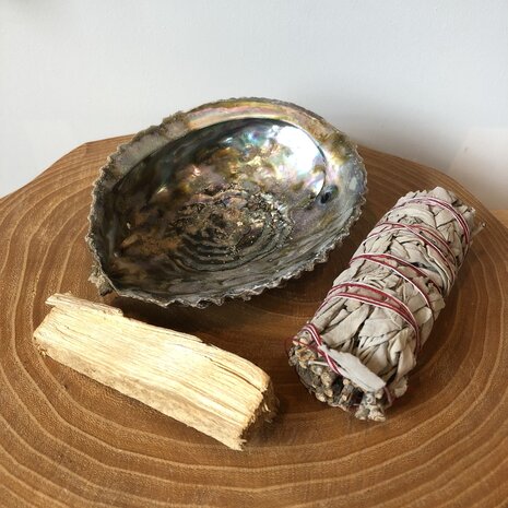 reinigingsset witte salie palo santo abelone schelp