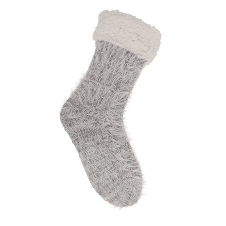 Fluffy huissokken antislip pluizig grijs