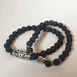 Armband lavasteen set van 2 met boeddhakraal en sierkraal elastisch Armband lavasteen set van 2 met boeddhakraal en sierkraal elastisch