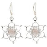 Rozenkwarts oorbellen zilver Lotusbloem Rozenkwarts oorbellen zilver Lotusbloem