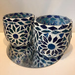 Oosterse waxinelichthouder kleur blauw met mozaïek Oosterse waxinelichthouder kleur blauw met mozaïek