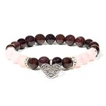 Armband rozenkwarts en granaat met hartje Armband rozenkwarts en granaat met hartje