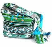 India schoudertas vrolijk blauw groen groot