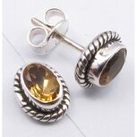 Citrien oorstekers zilver facet geslepen