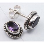 Amethist oorstekers zilver facet geslepen